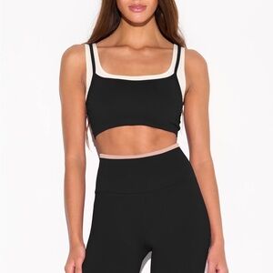 Spiritual Gangster Black Sports Bra with Cream Trim
